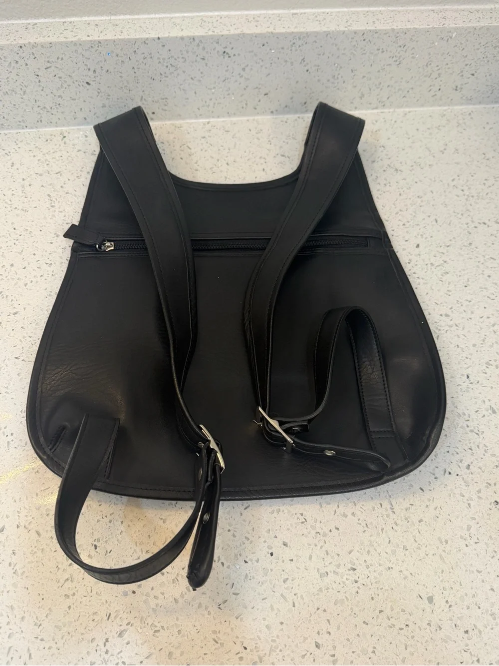 Unisex vintage Coach Black Leather Messenger backpack